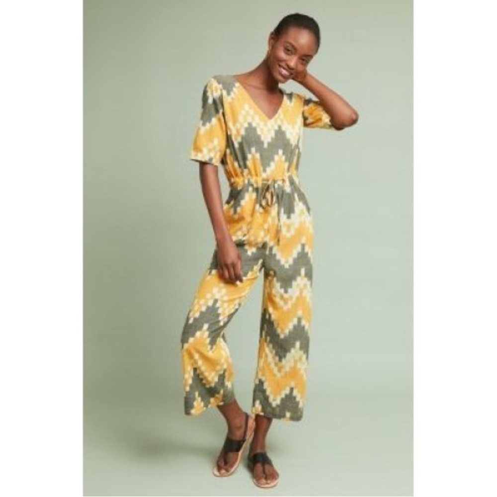 The Odells x Anthropologie Bento Chevron Printed Cotton Jumpsuit Size Small